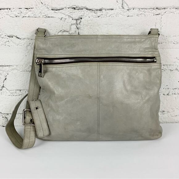HOBO Handbags - Hobo Lorna Grey Leather Zip Front Crossbody Bag Purse